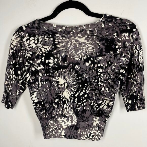 Express, Size Small, White Black Floral Shrug Cardigan, Y2K, Cropped, Knit, EUC - Picture 5 of 6